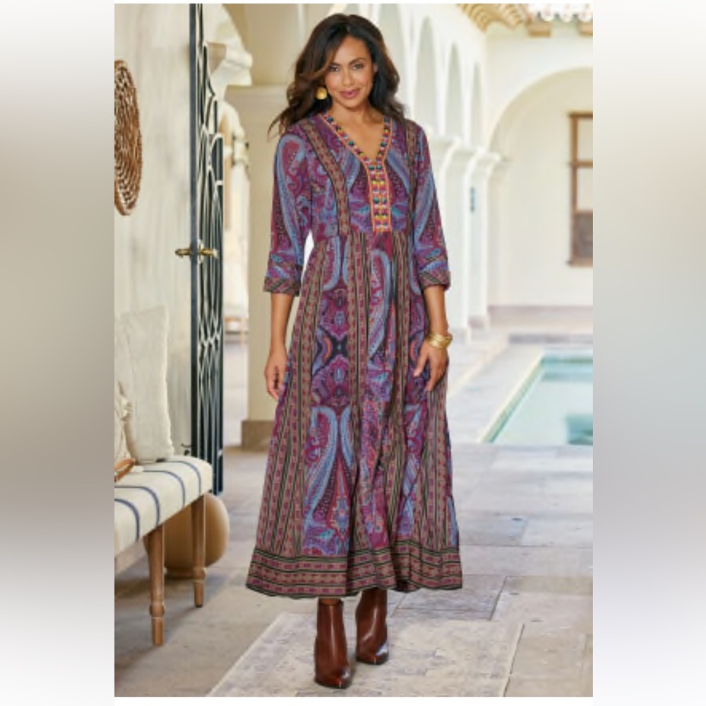 Soft Surroundings The Mira Dress Purple Paisley Size 1X NWOT
